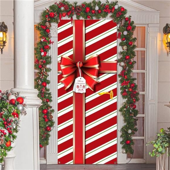 Christmas Door Cover Decoration Merry Box Bowknot Photography Backdrop Outdoor - Picture 4 of 7